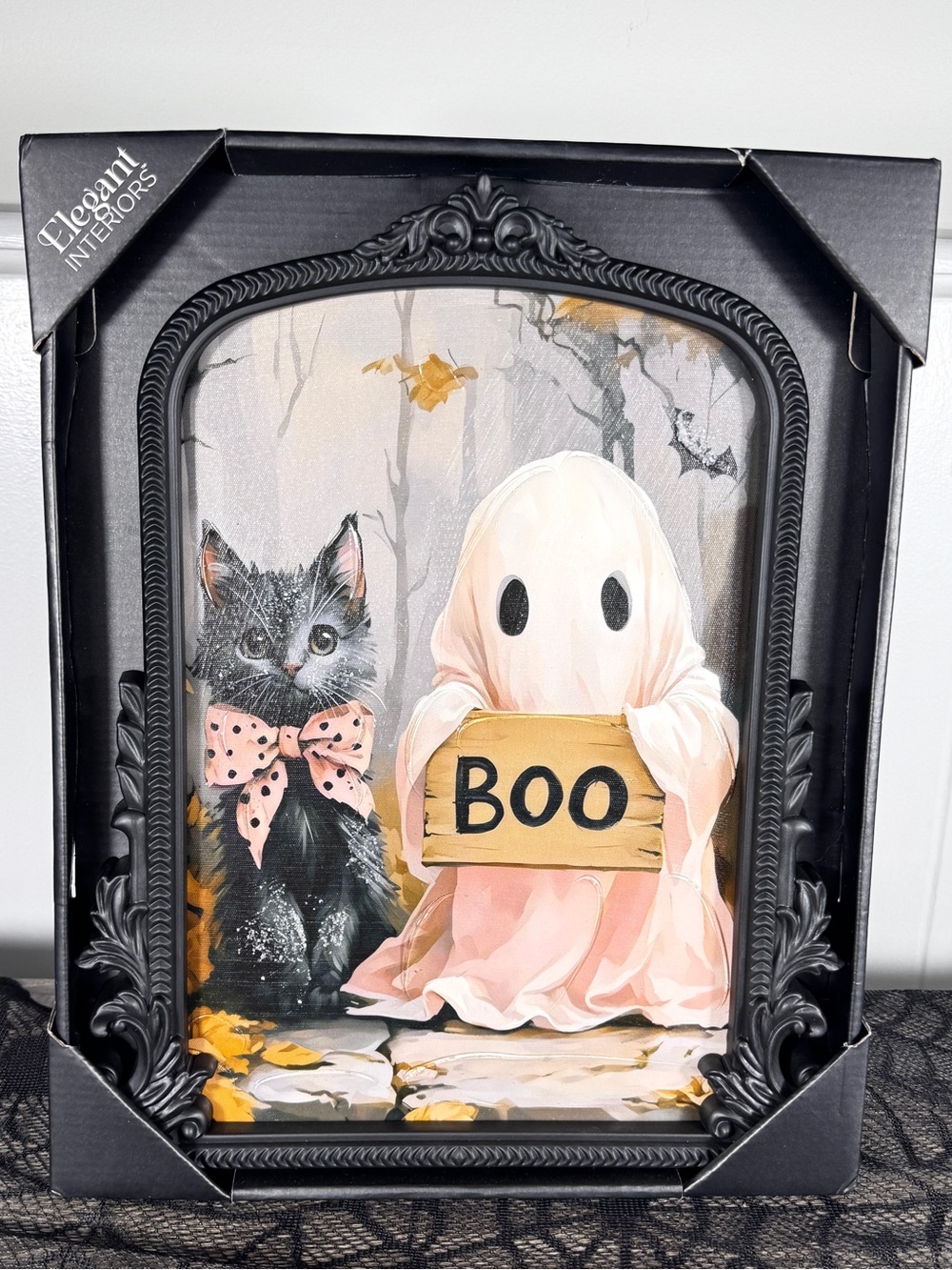 NEW Elegant Interiors Ghost Black Cat Halloween Frame